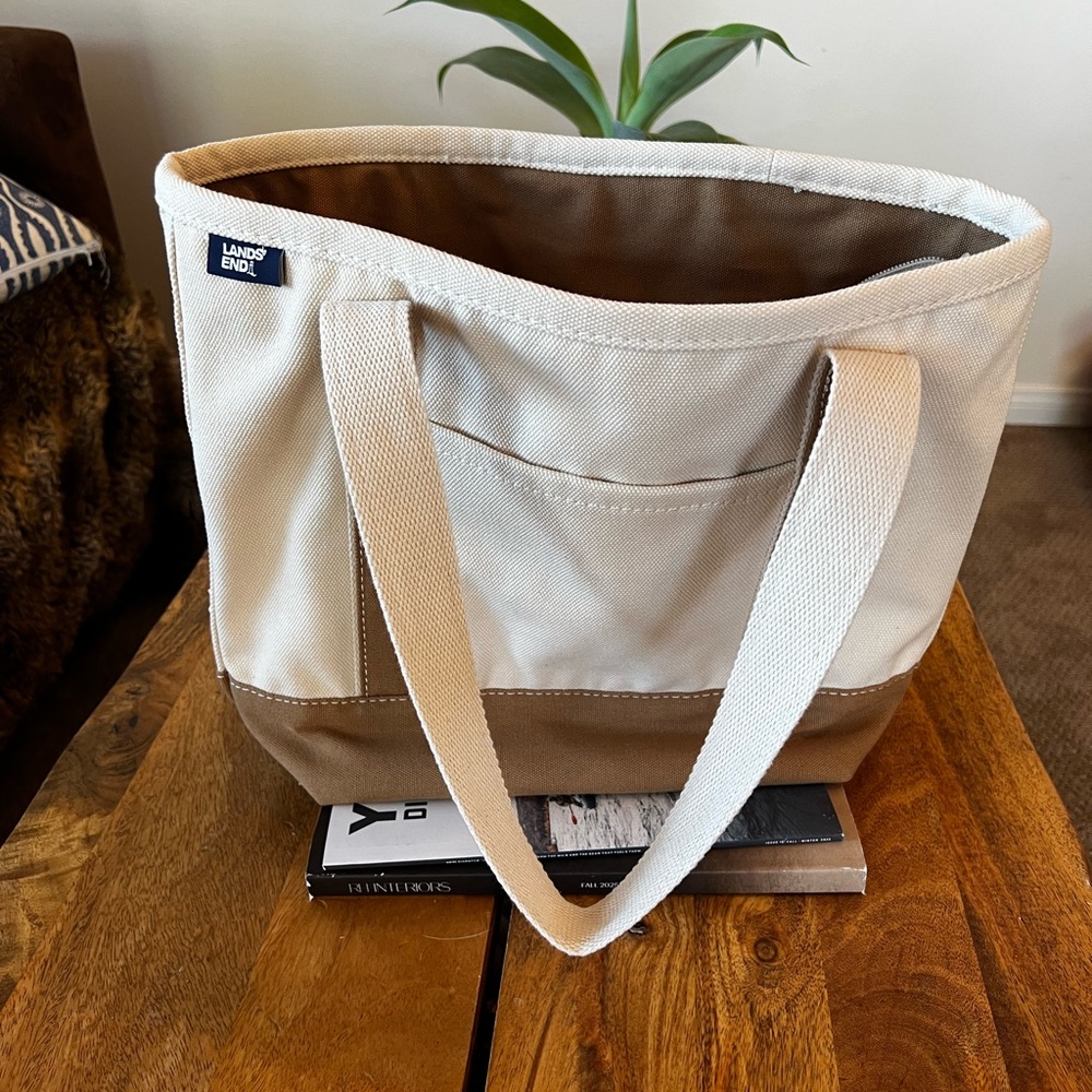 Lands' End Canvas Tote in Cream and Brown